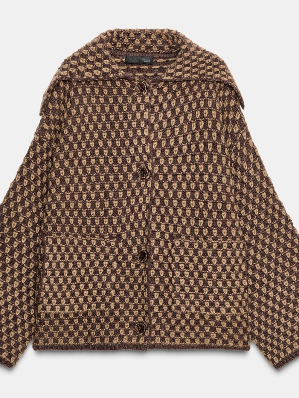 Oversized Textured Brown Patterned Button-Front Cardigan Sweater